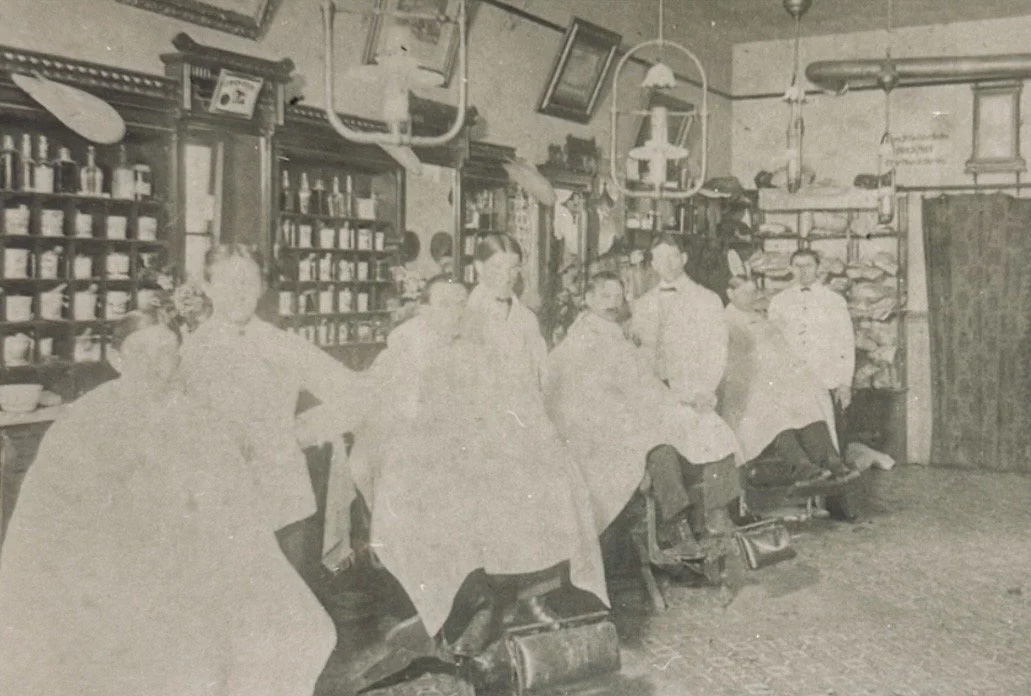 1910 - Interior O.K. Barber Shop, located at 705 Main Street, Oregon City (#66)