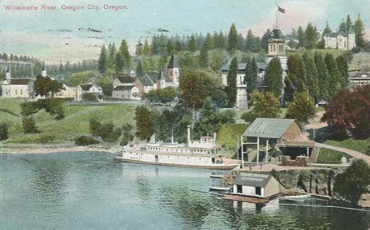 Postmarked 1909 - Steamboat Pamona at the 8th Street dock in Oregon City, Oregon (PC005) 