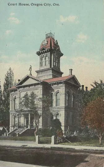 PC086  Cornerstone laid June 26, 1884 for this courthouse at 8th and Main, Oregon CIty, Oregon.  Finished 1885.  Replaced in 1937 by current courthouse building which is no longer in use due to new courthouse opened 2025 elsewhere.  Plans for future 
