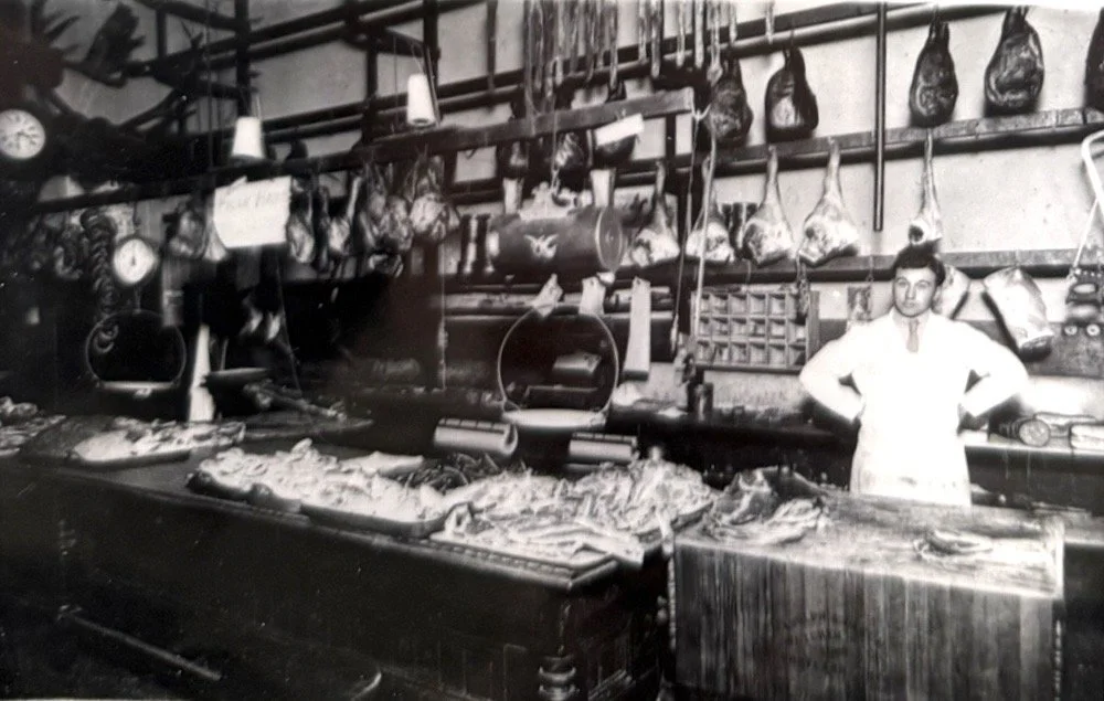 1912 - Interior Petzold Meat Market with Wm. Ruconich, located at 706 Main Street, Oregon City (#280)