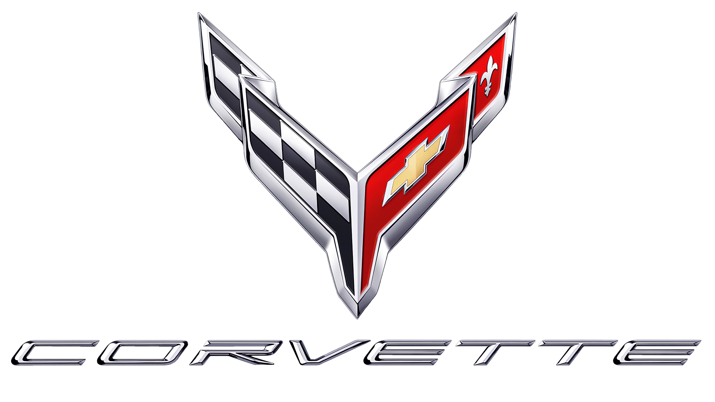 Chrysler Corvette logo with a V-shaped emblem featuring checkered and red sections, along with the word "CORVETTE" written below.