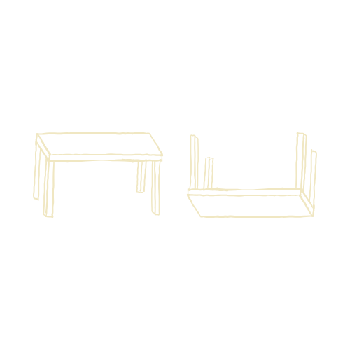 Line drawings of two tables, one with four legs and a flat top, the other with four legs and a lower shelf