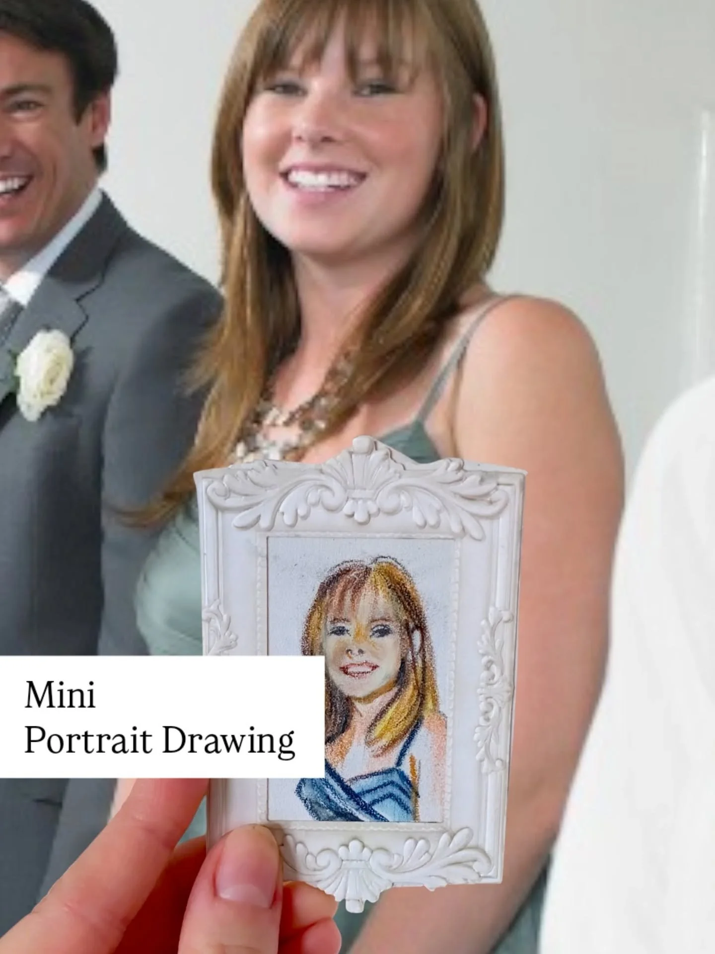 Mini guest portrait drawings at a wedding
Pencil/markers - 5x10cm - 200 gram paper frame 

these mini portraits are more than just sketches. They&rsquo;re tiny keepsakes of a massive celebration.
Swipe to see some of my favorite tiny faces from.

Why