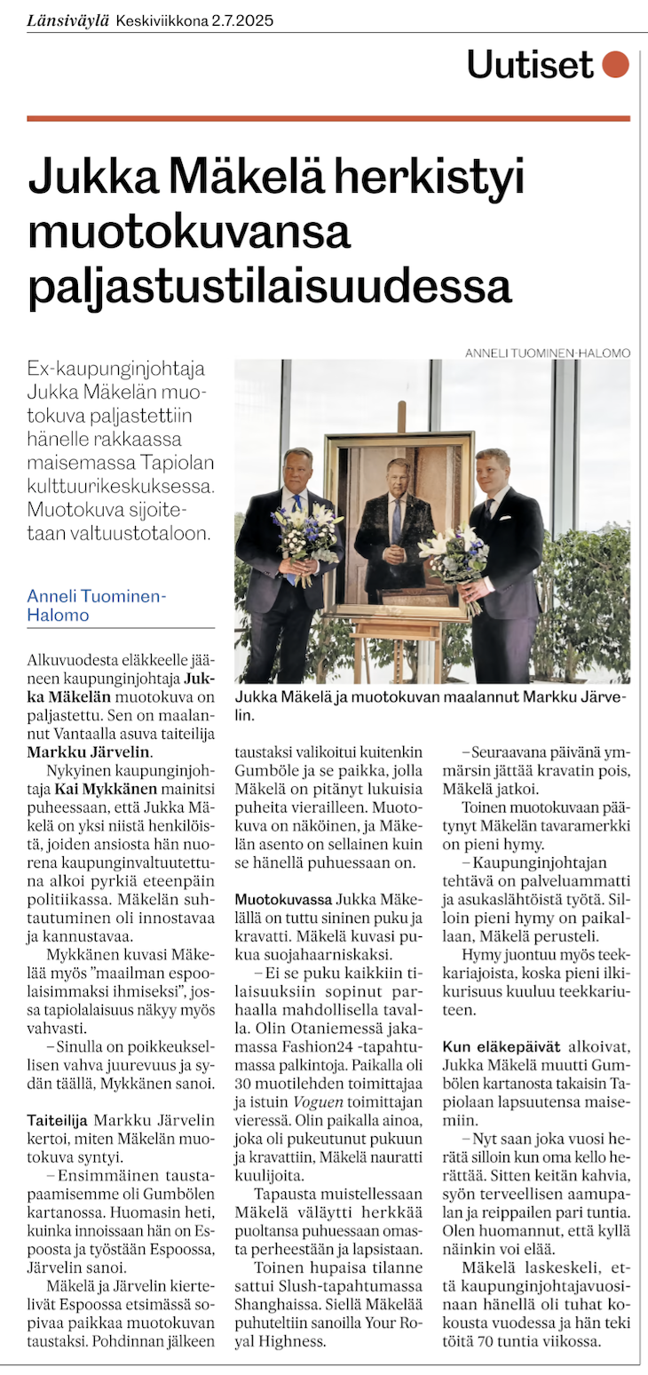 Jukka Mäkelä herkistyi muotokuvansa paljastustilaisuudessa