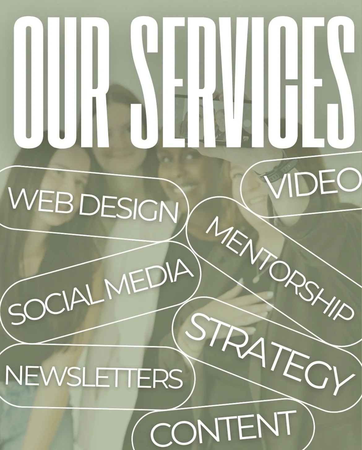 Infographic signage displaying every service the new leaf collective offers