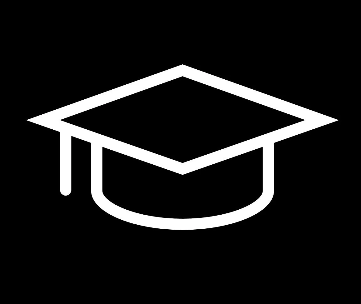 Icon of a graduation cap on a black background.