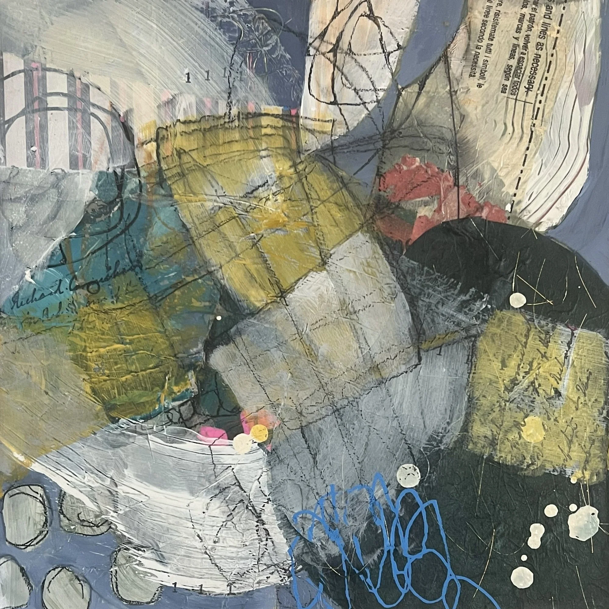 Air of Renewal 12" x 12"
A breezy interplay of light textures, linework, and translucent collage invokes the spirit of the East and the cleansing quality of air. It’s a breath—an invitation to begin again.