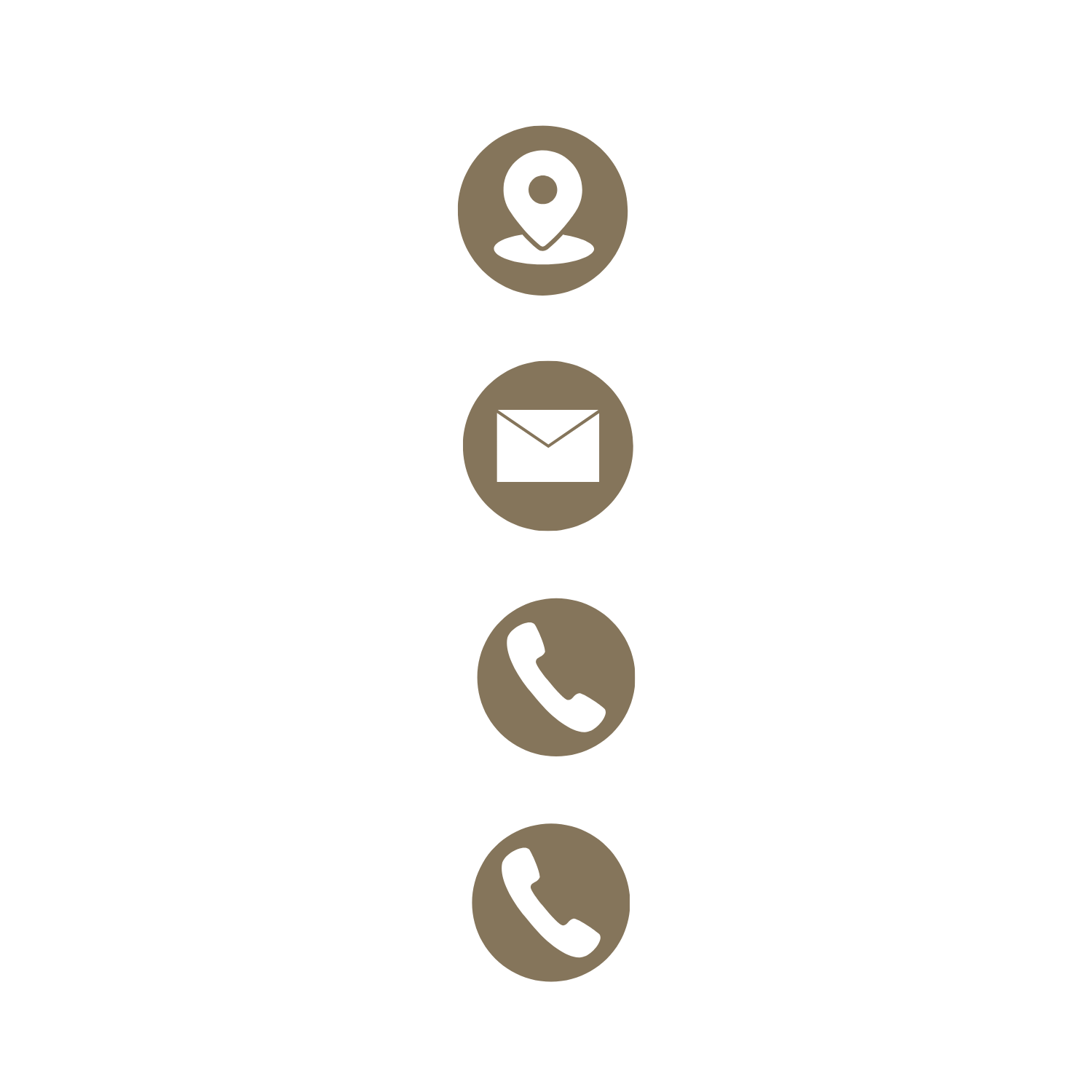 Icon set with four circular buttons featuring symbols for location, email, and phone, arranged vertically.