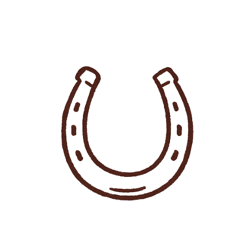 Drawing of a horseshoe, a U-shaped metal horse shoe with nail holes.
