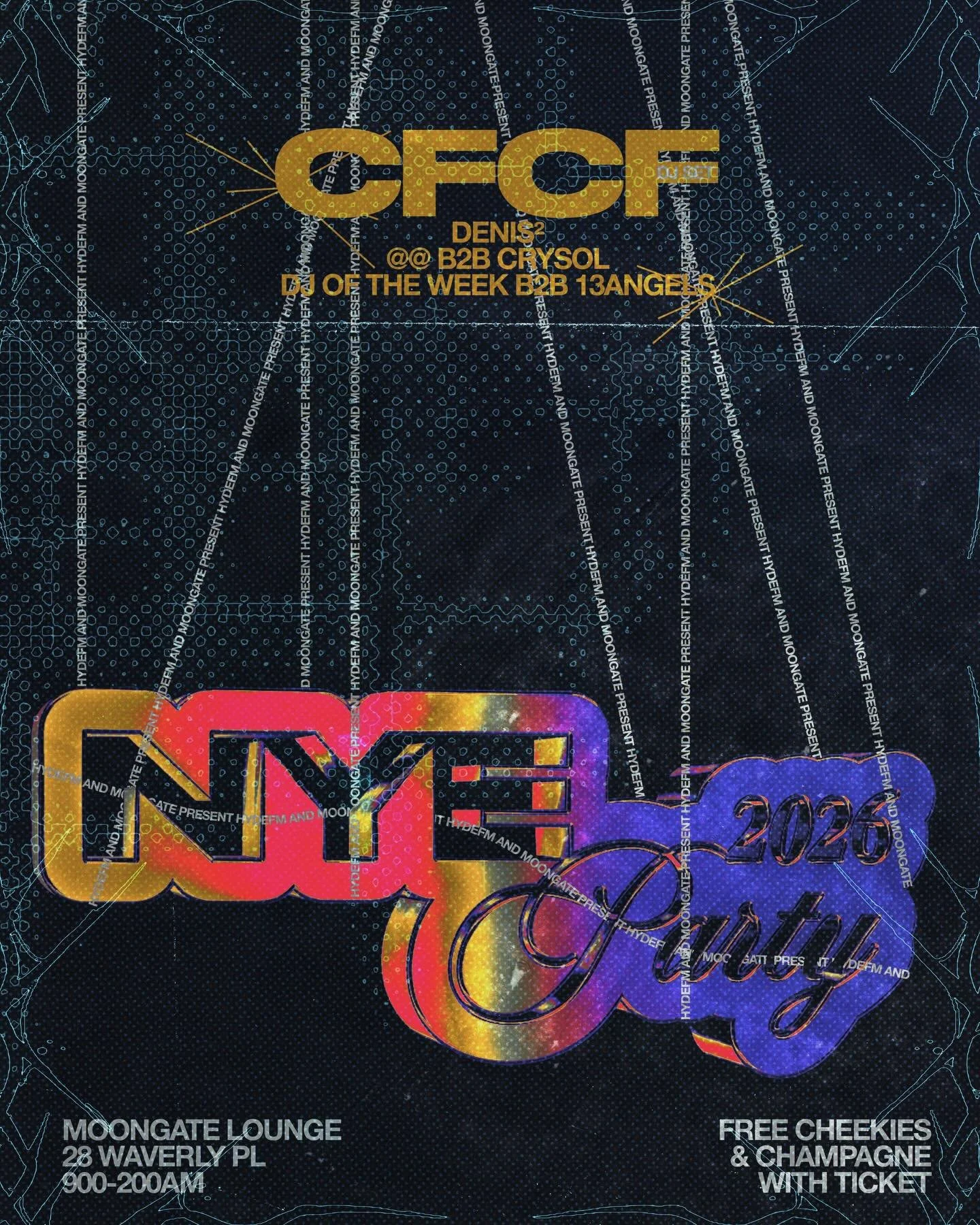 Start your year off DANCING with HydeFM at Moongate lounge with @cfcfmusic  and friends✨💫 Tickets in BIO