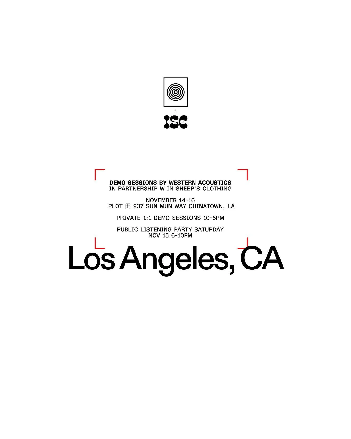 LOS ANGELES 
We&rsquo;re bringing our new Type 2.1 speakers to town for three days of private demos, November 14&ndash;16, plus a public listening night on Saturday, November 15 at Plot Gallery (@plooooooot ), in partnership with @insheepsclothinghif