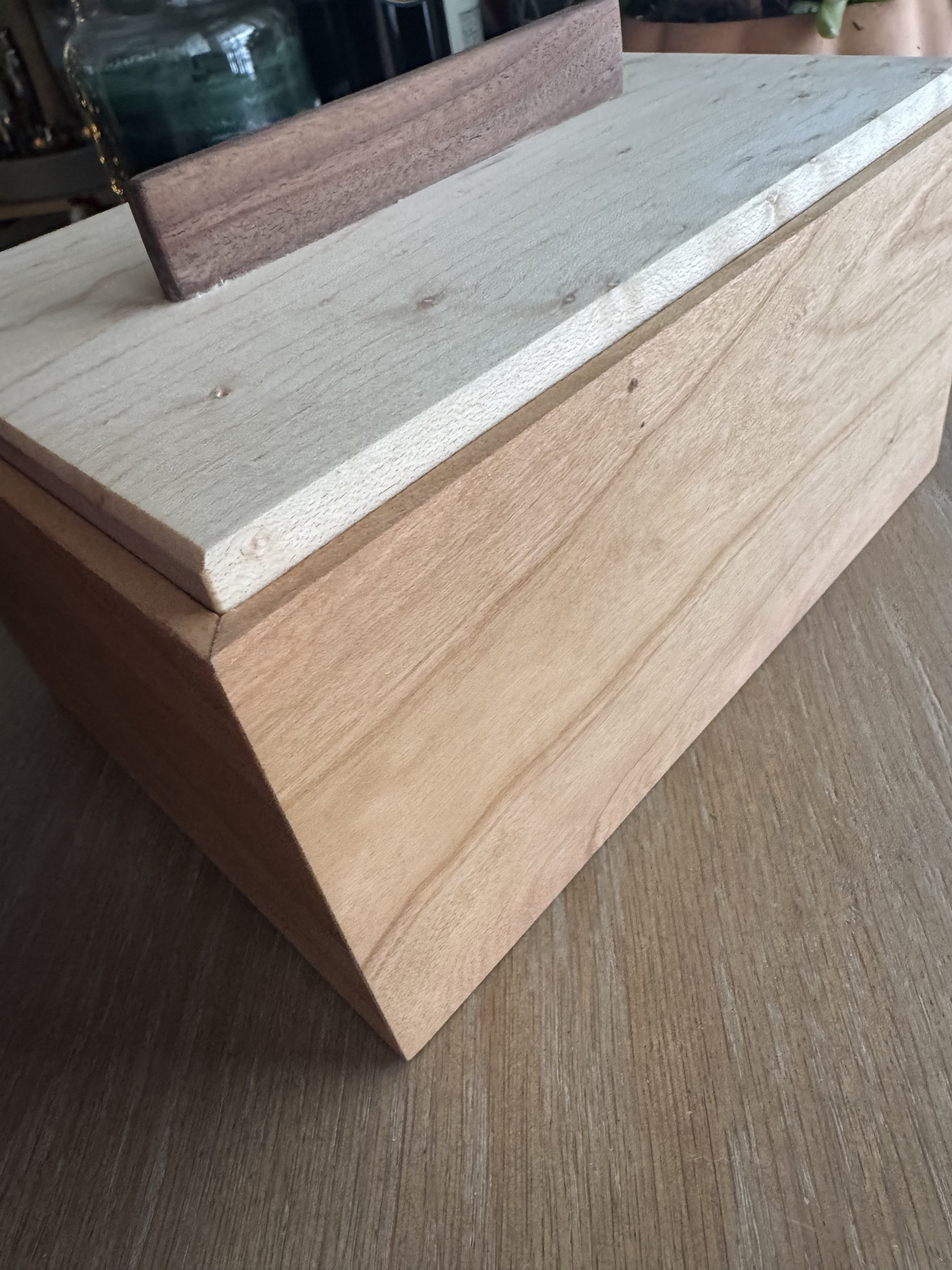 Cherry Tea Box with Bird's Eye Maple lid, lined with walnut