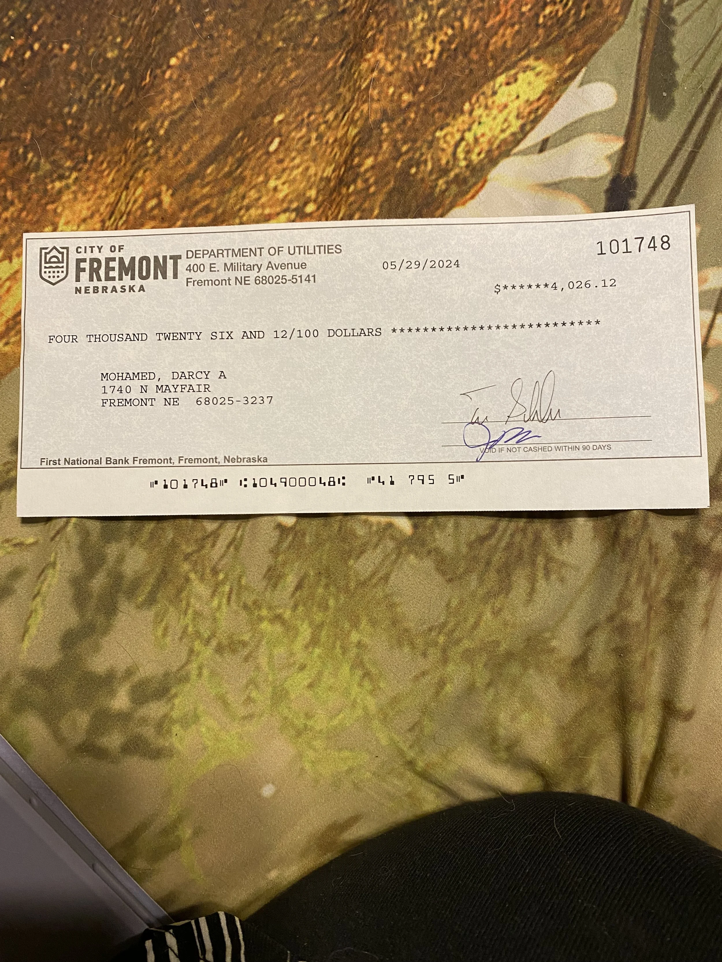 A refund used to pay hotel bills 