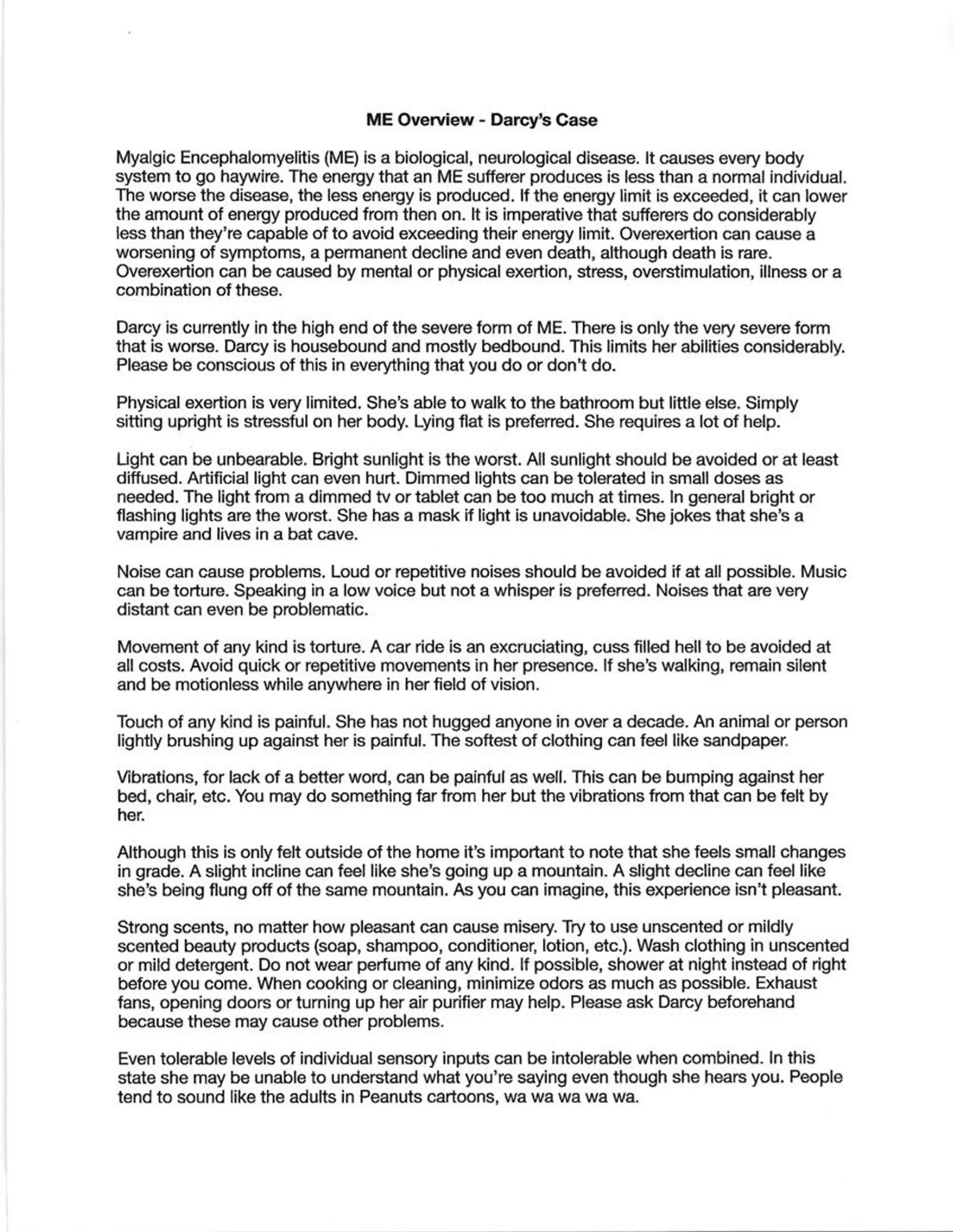 ME/CFS Caregiver Instructions - Page 1