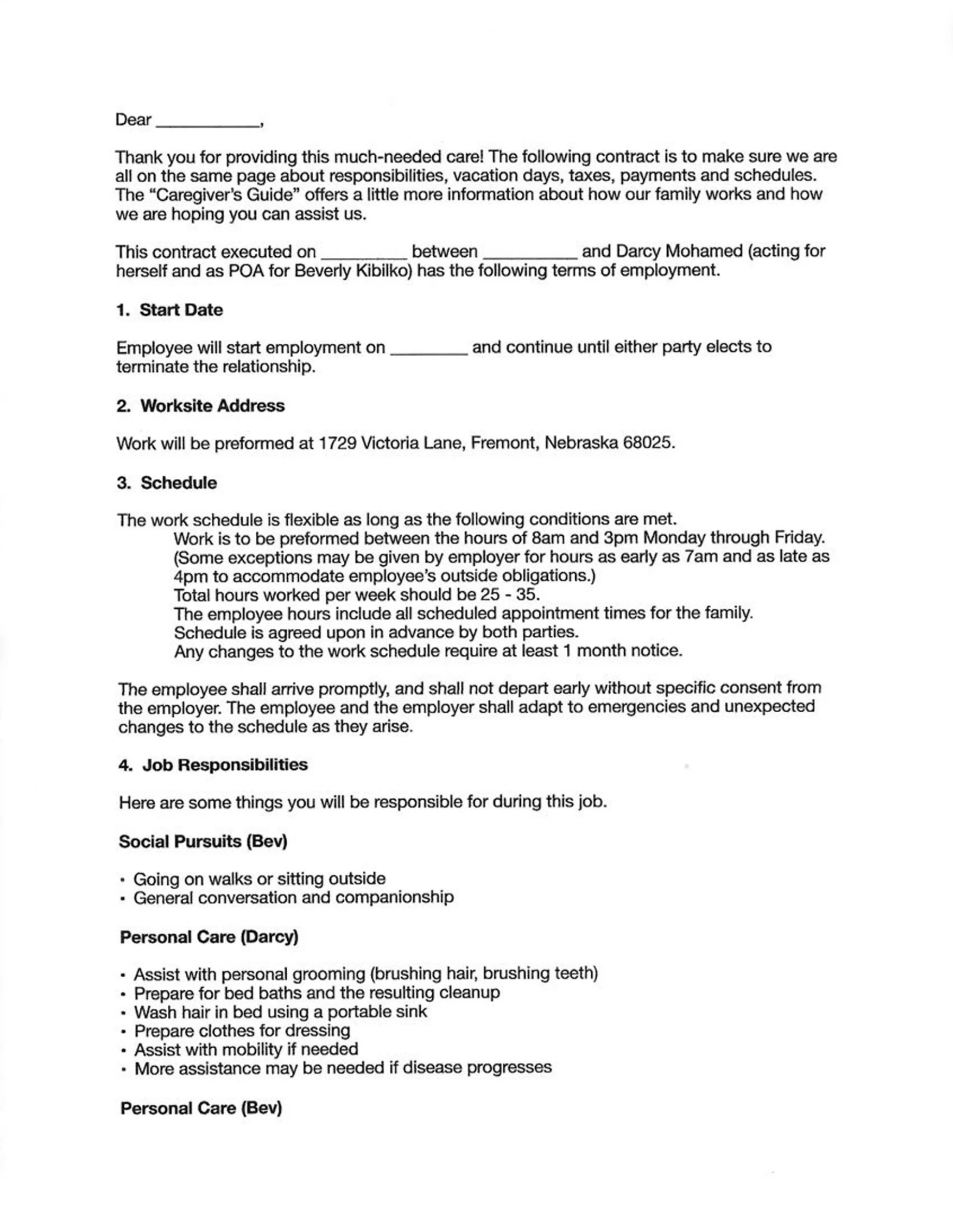 Employment Contract, Never Signed - Page 1