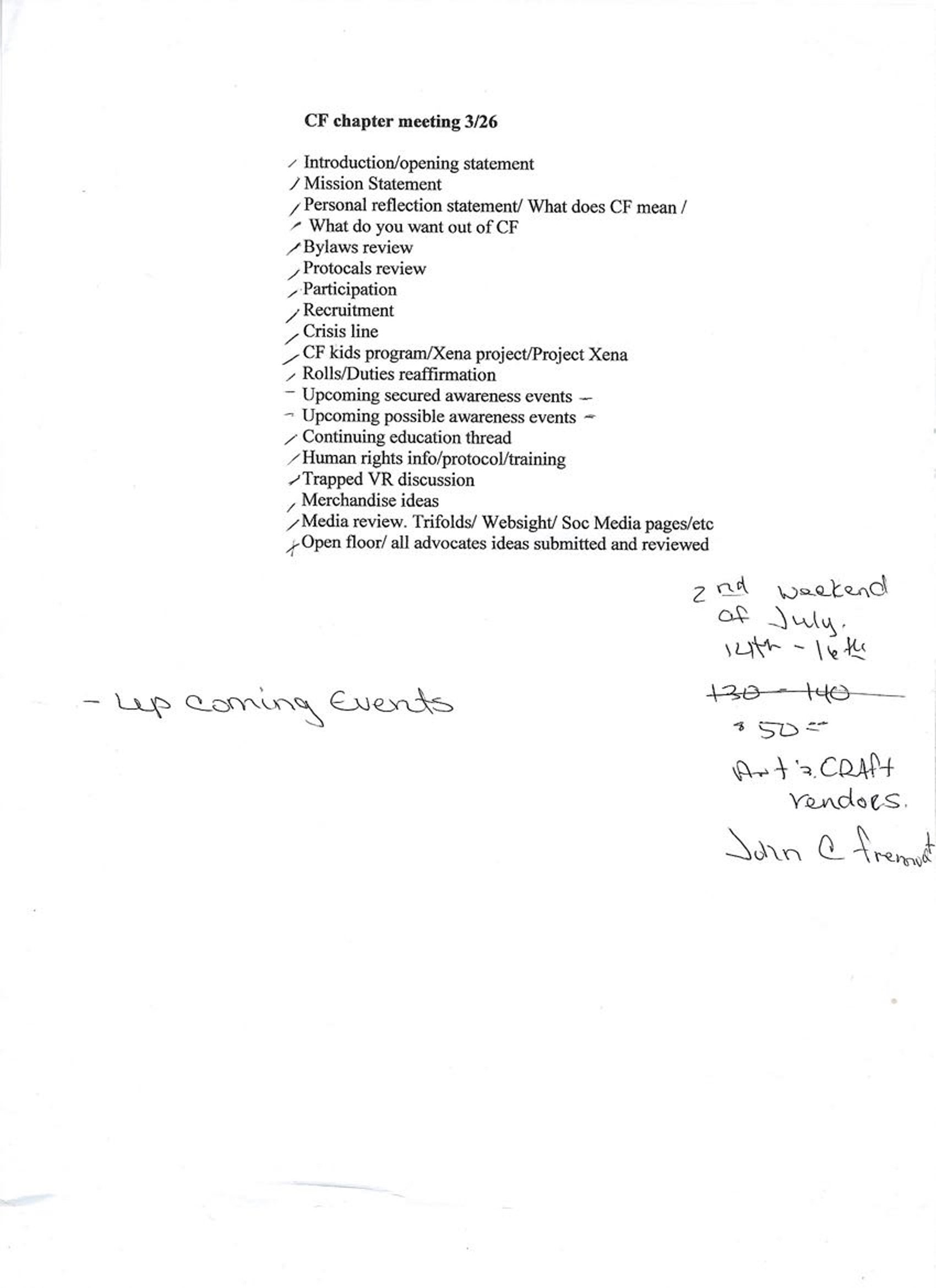 Handwritten Items with and Near Crusader Foundation Materials 