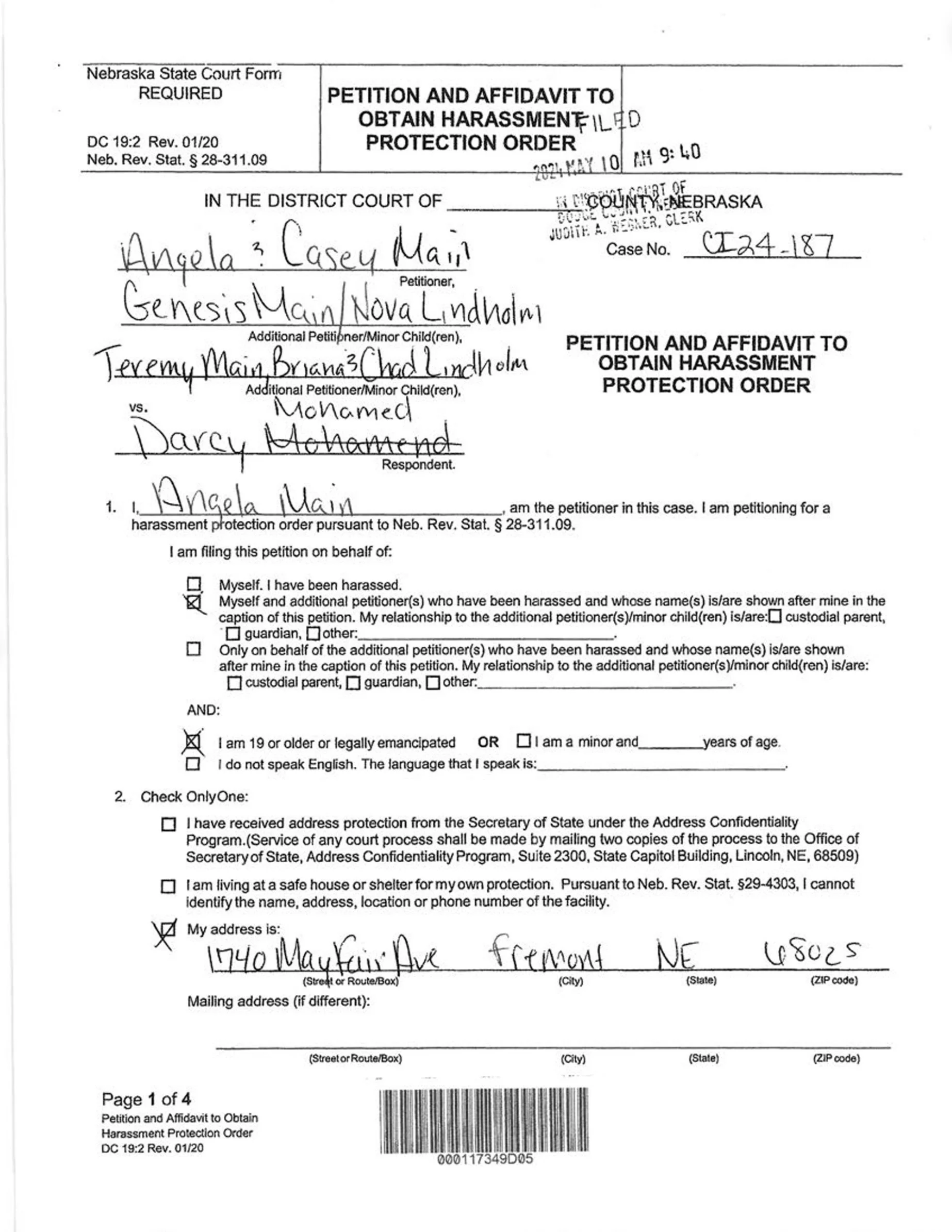 Harassment Protection Order - Page 1