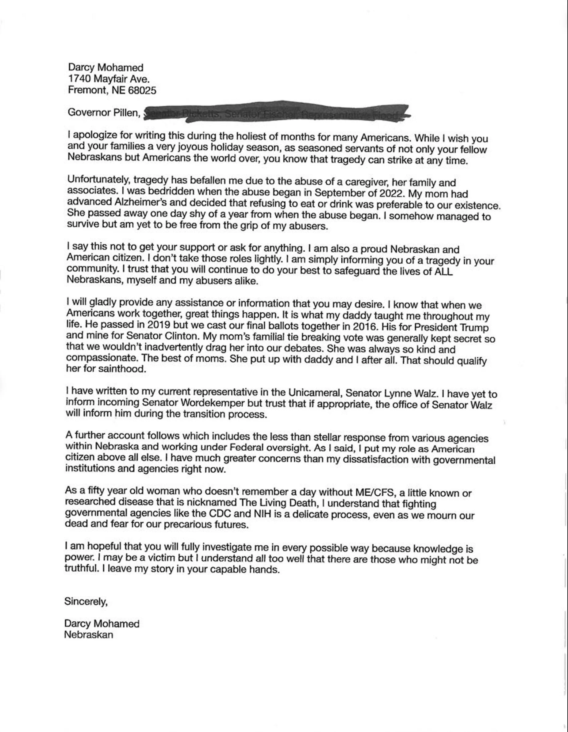 Email to Nebraska Governor Jim Pillen and Response - Page 1