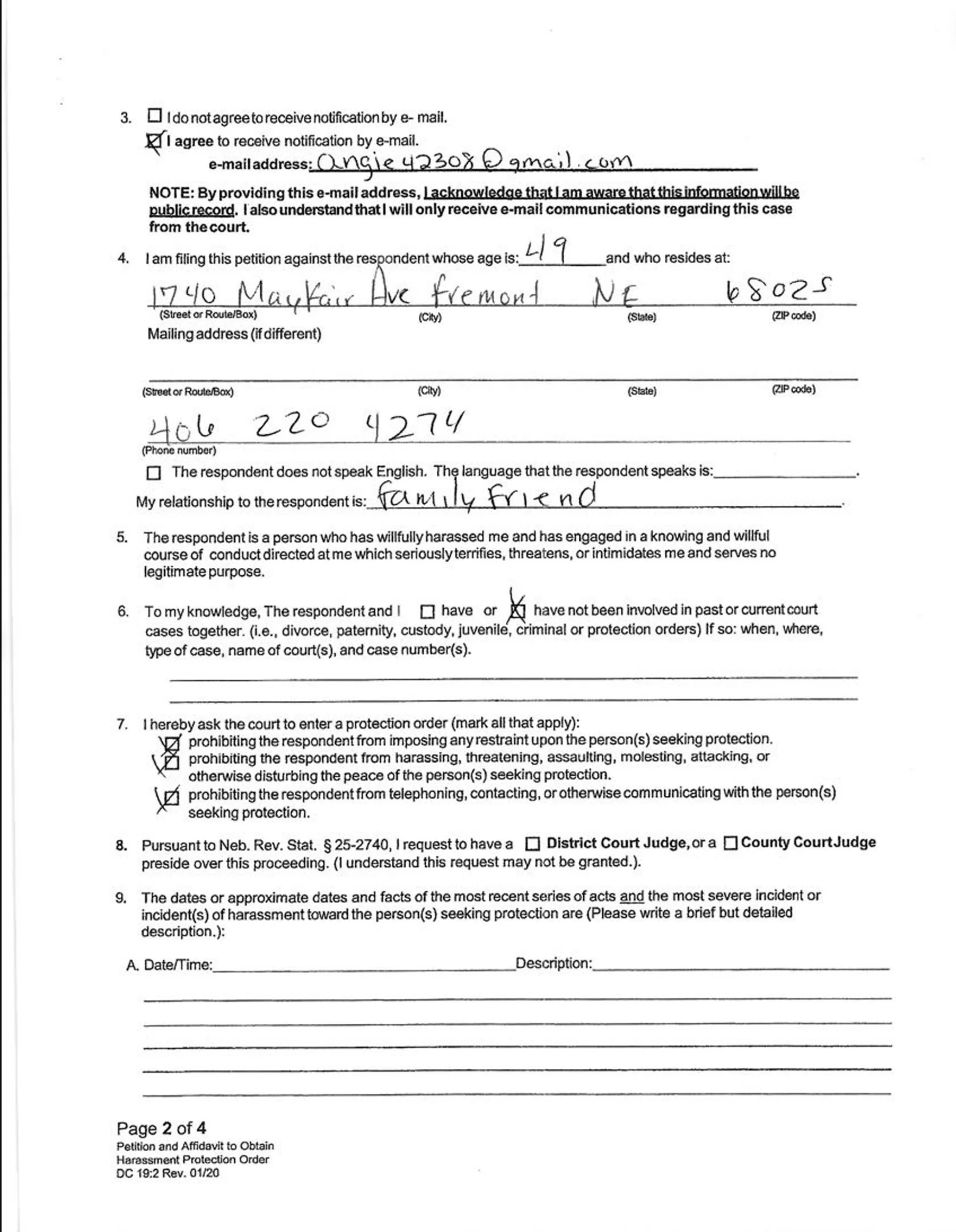 Harassment Protection Order - Page 2