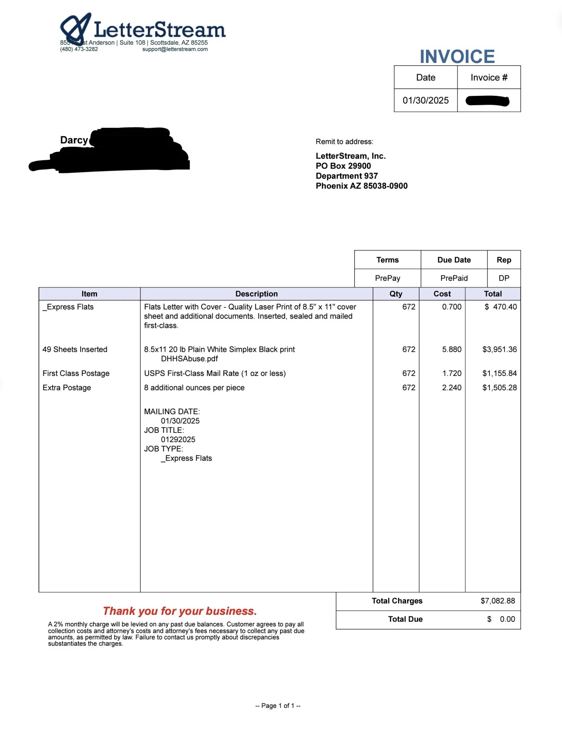LetterStream Invoice