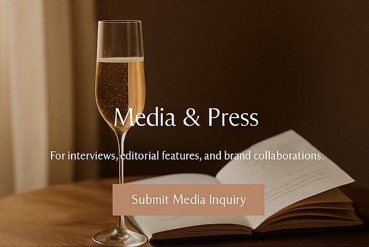 Media and press inquiry section for interviews, editorial features, and collaborations.