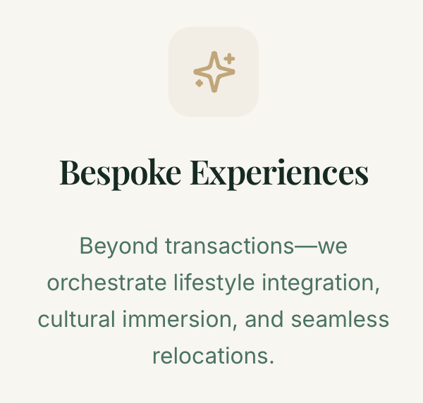 Bespoke Experiences logo with a star icon and text about lifestyle integration and relocations.
