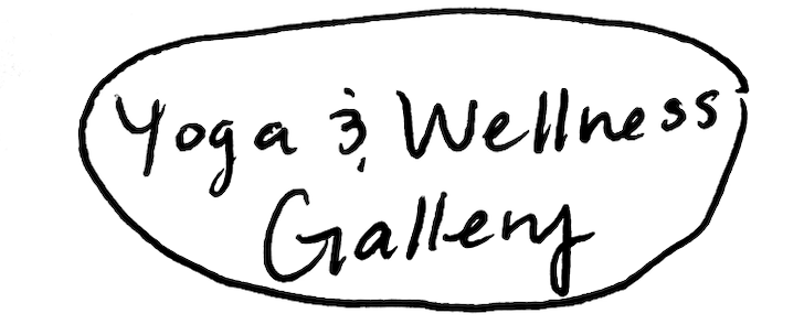 Handwritten sign reading 'Yoga & Wellness Gallery' inside an irregular circle.