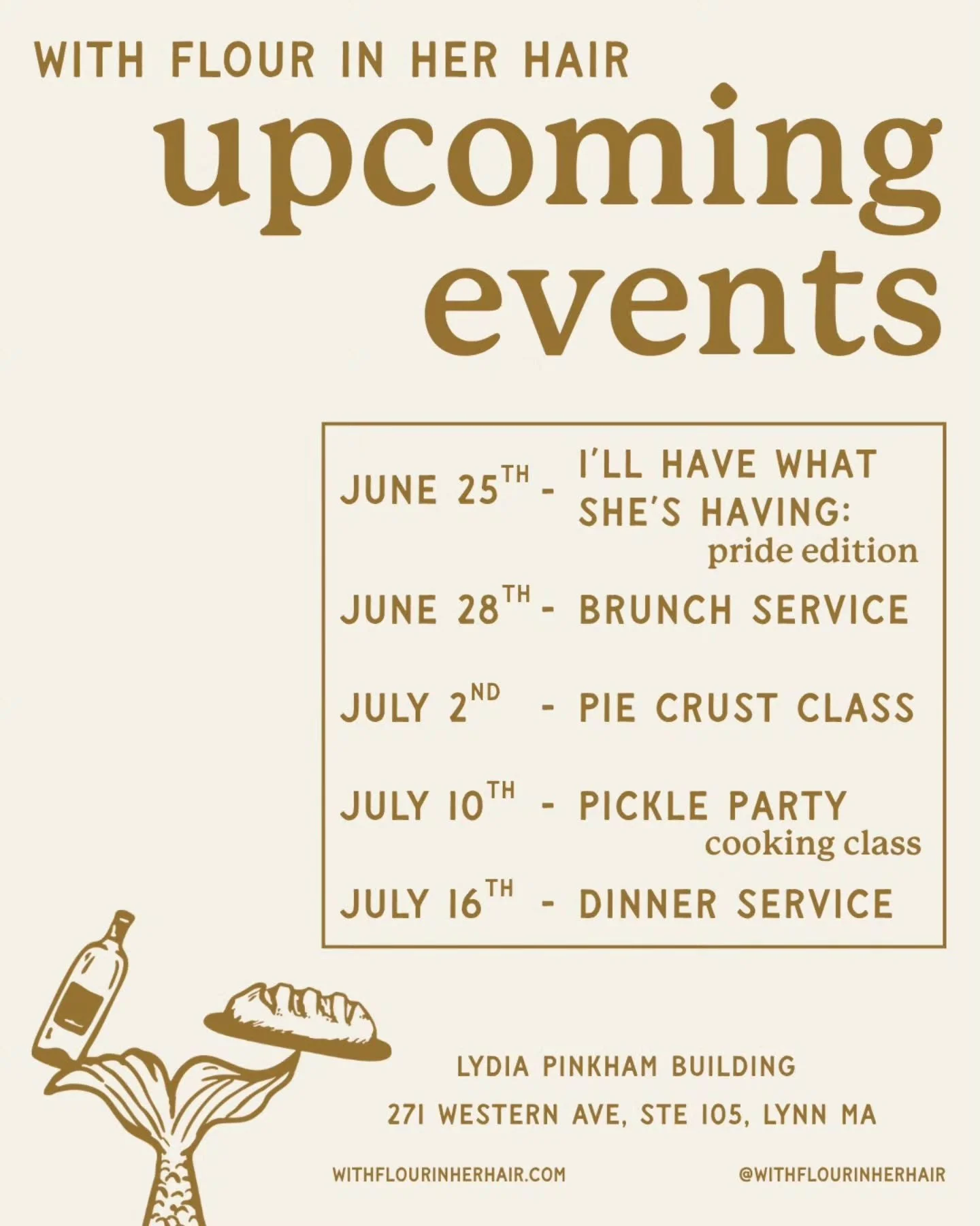 Summer is officially underway, and we've got a few things cooking.

From movie-inspired dinners and leisurely brunches to pie crusts, pickles, and summer evenings gathered around the table, our upcoming events are all rooted in the things we love mos