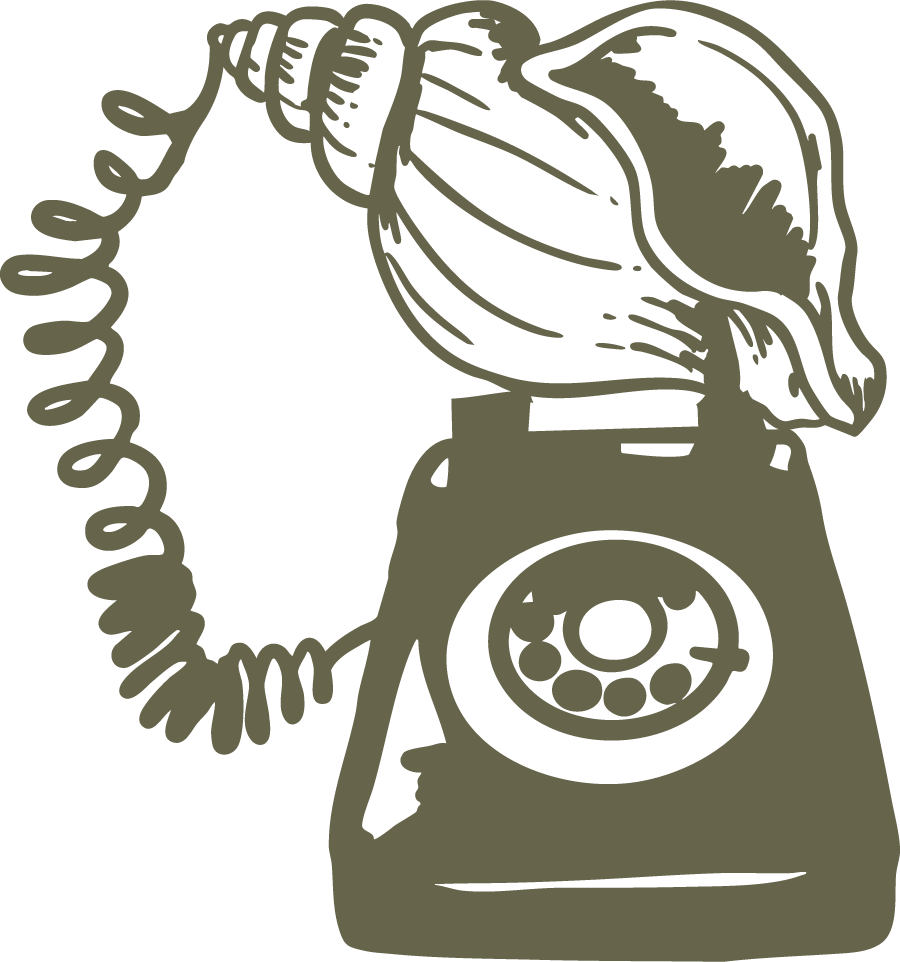 Illustration of an old-fashioned rotary telephone with a seashell placed on top.