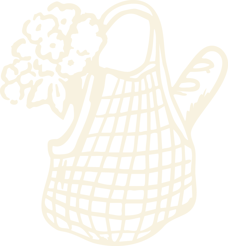 A graphic illustration of a watering can with flowers in the basket, depicted in black and white.