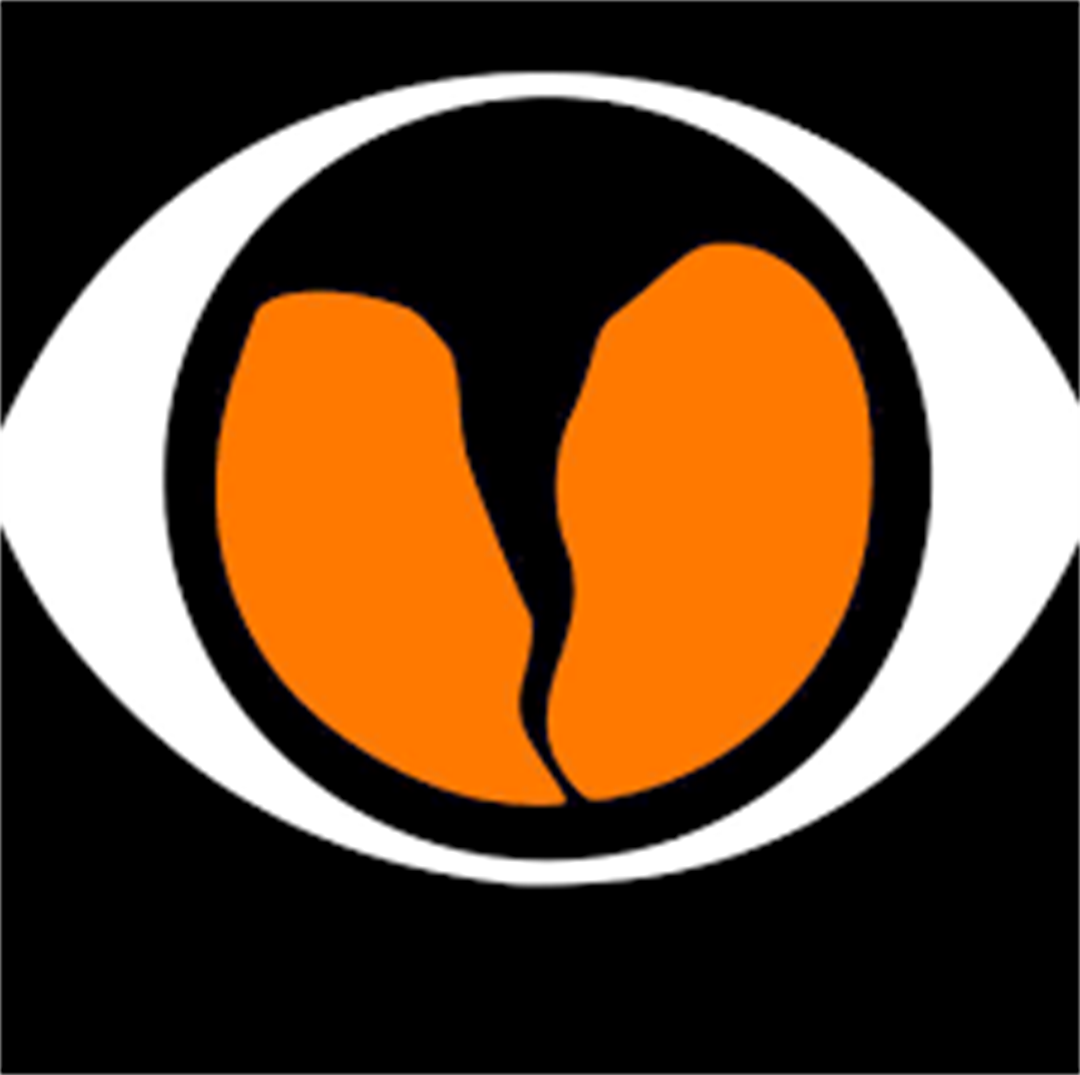 A stylized eye with an orange coffee bean as the iris on a black background.