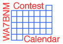 A crossword puzzle titled 'Contest Calendar' with empty squares and the title in red and blue text.
