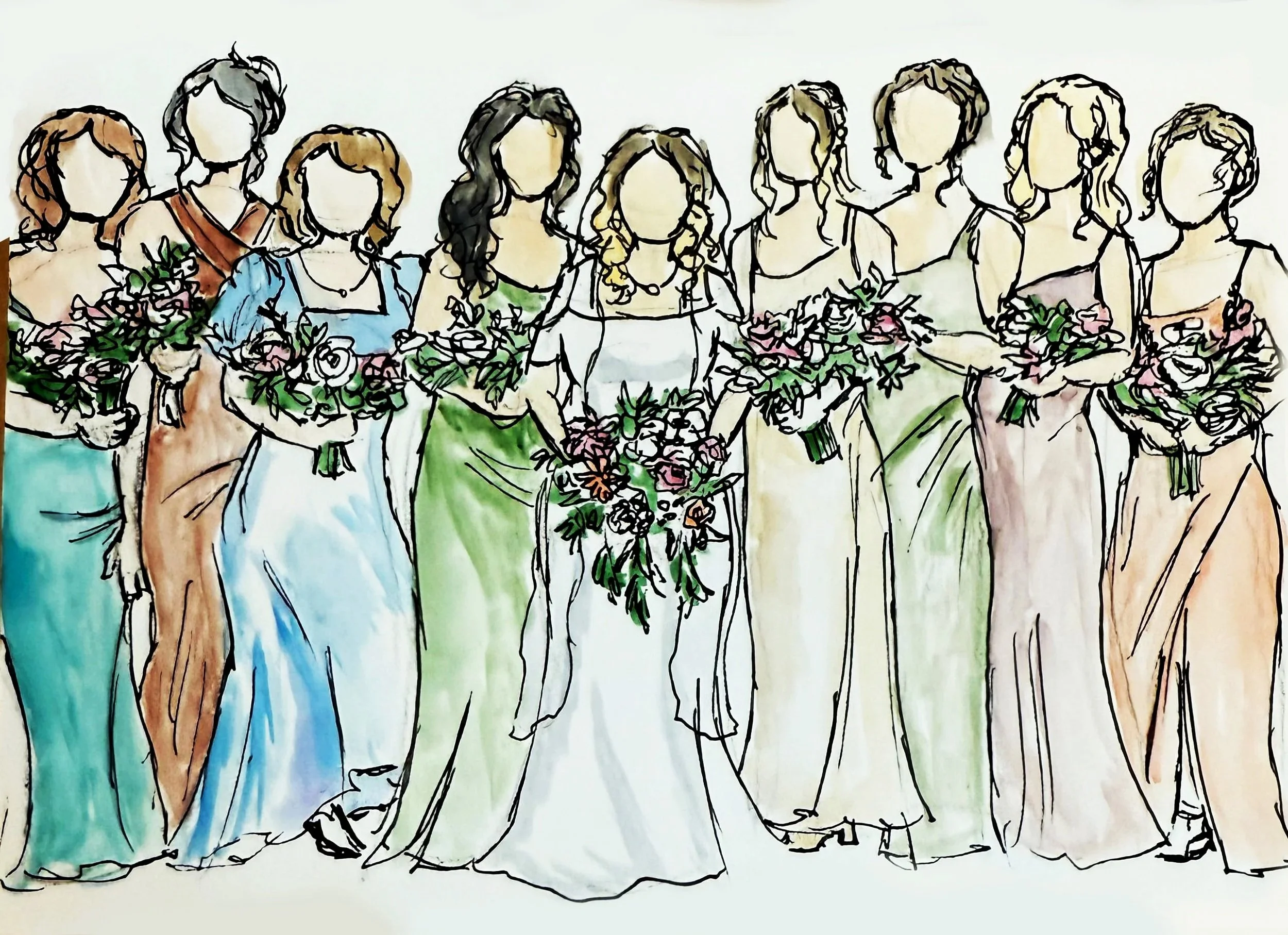 Bridesmaids Watercolor Portrait