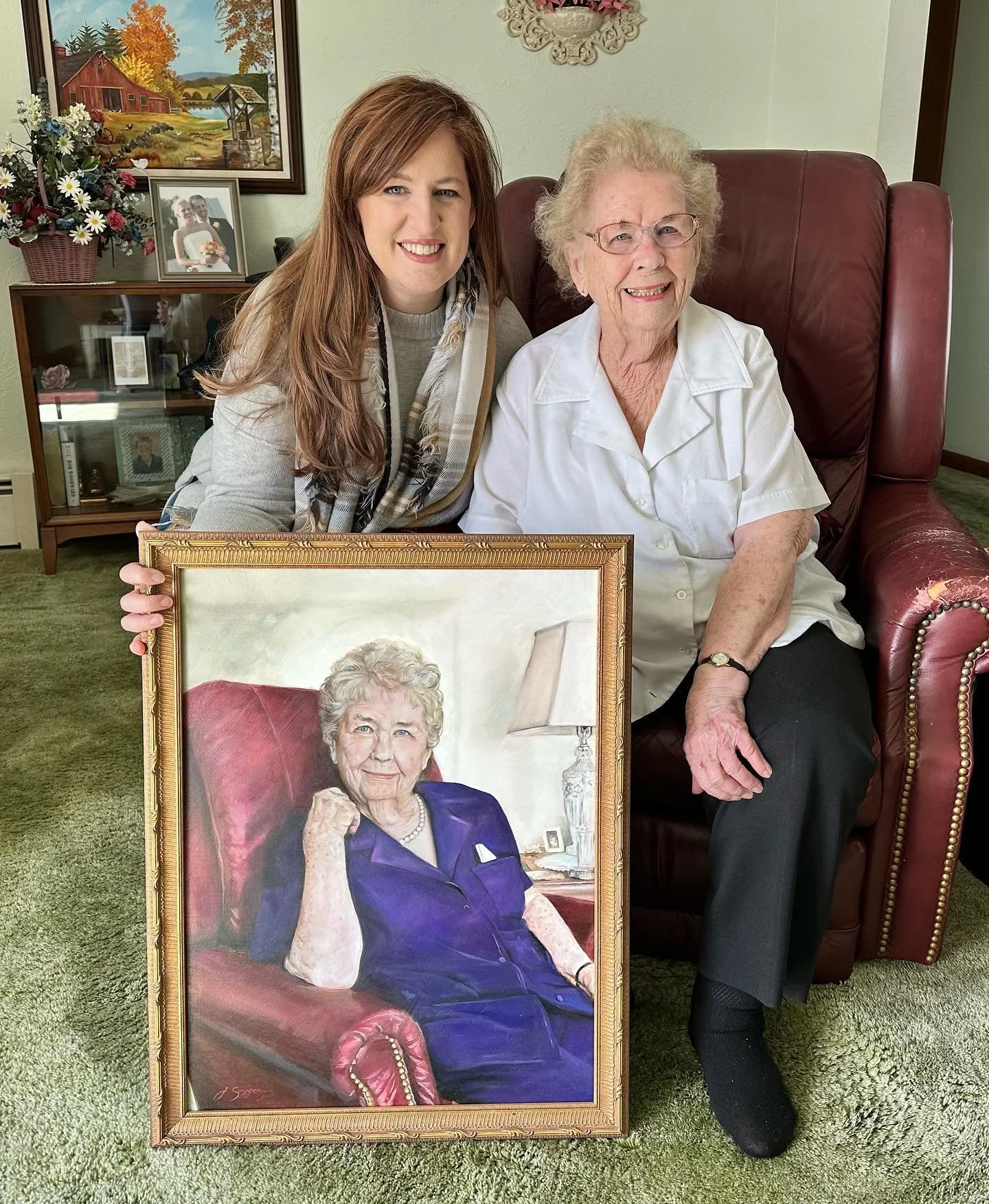 Jennifer with her grandmother and commissioned portrait