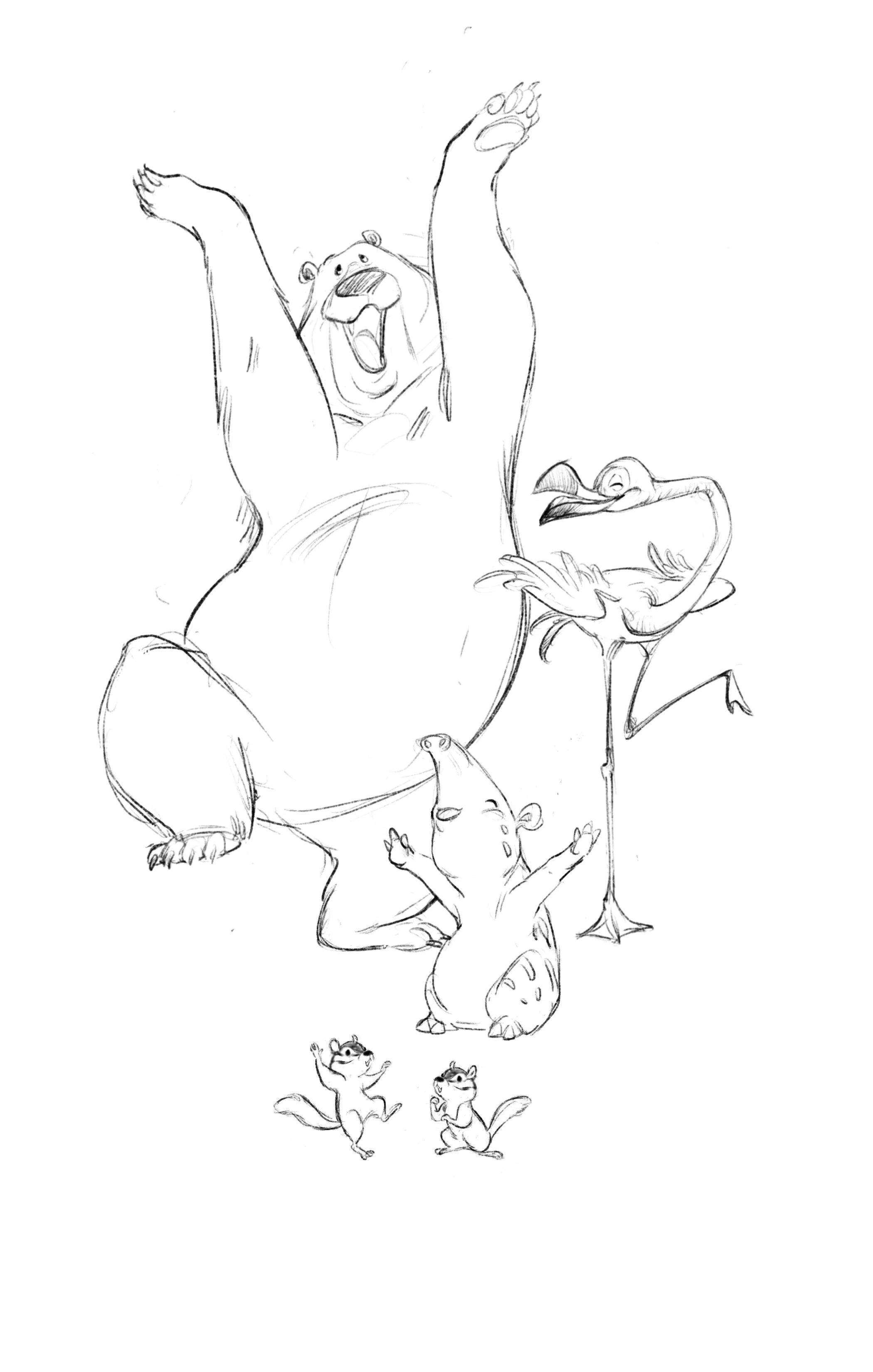Billy and a group of forest animals cheer and raise their arms in excitement after agreeing to trade fruits like bananas, melons, apples, and berries between the two villages.