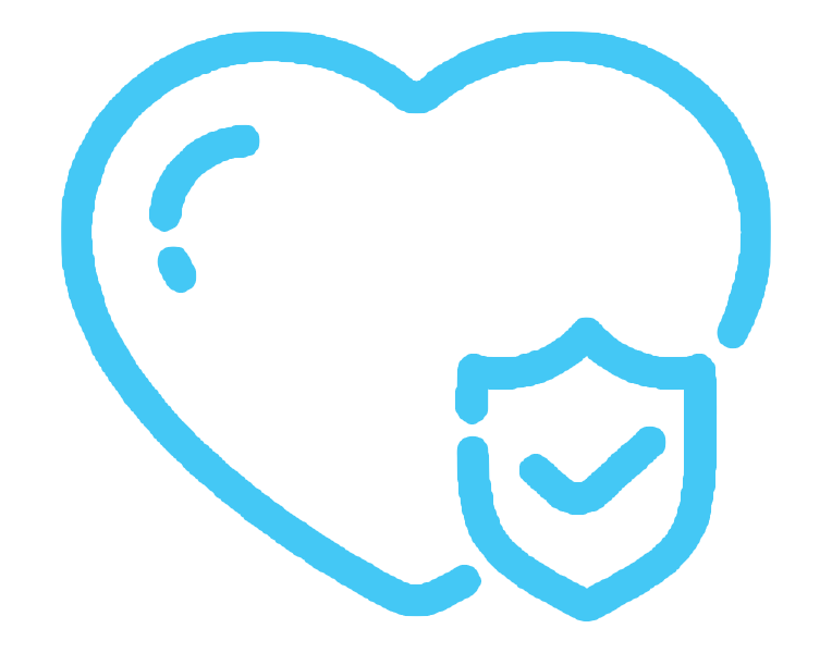 Blue heart with a shield in front, symbolizing health or protection