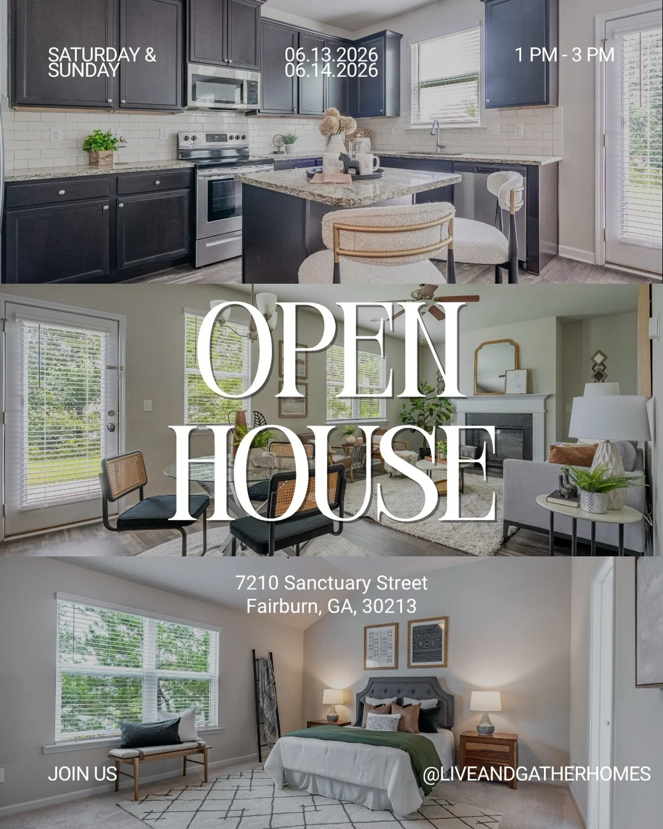 🏡 OPEN HOUSE this weekend, family! Come see this gem in person.

📍 7210 Sanctuary St, Fairburn, GA 30213
📅 Saturday &amp; Sunday | 1&ndash;3 PM

Built in 2021 &bull; 3 Beds &bull; 2.5 Baths &bull; 1,770 Sq Ft &bull; $310,000

This move-in ready ho