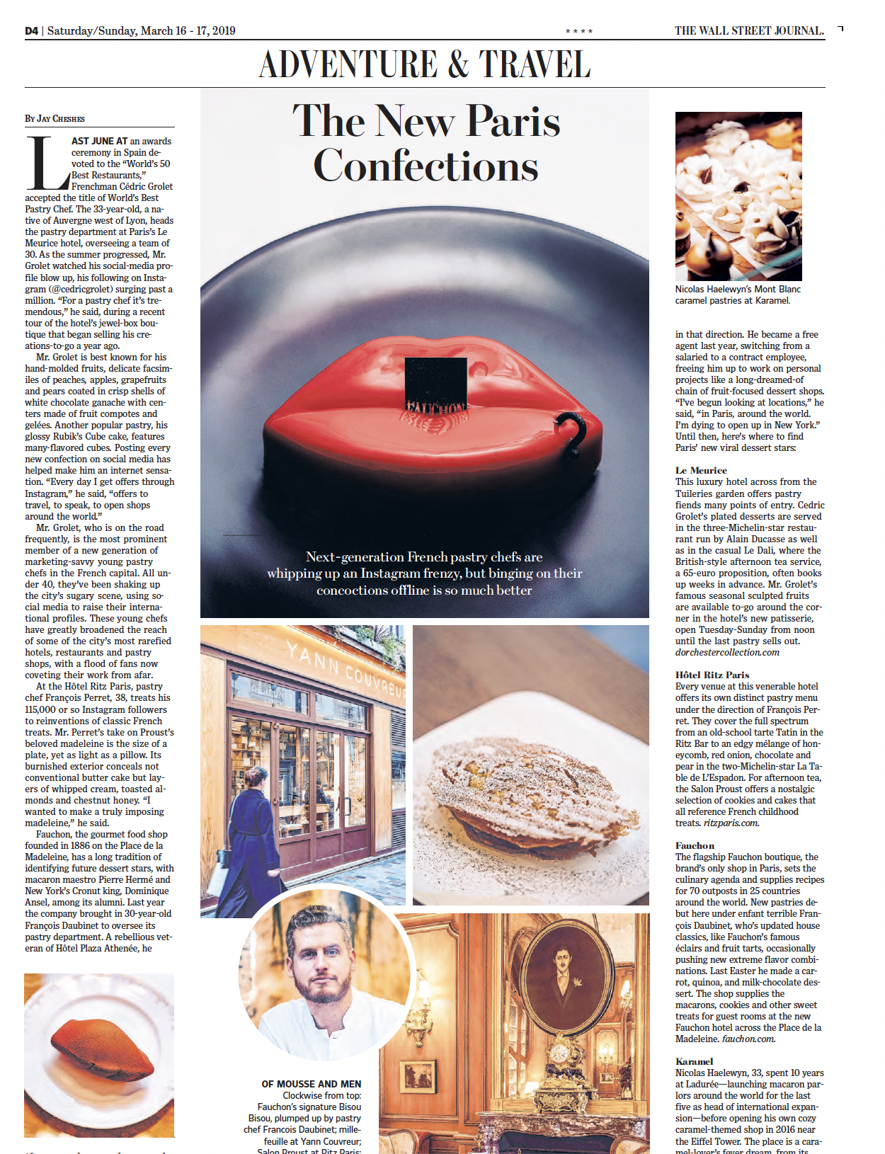 The New Paris Confections: Next-generation French pastry chefs are whipping up an Instagram frenzy, but binging on their concoctions offline is so much better