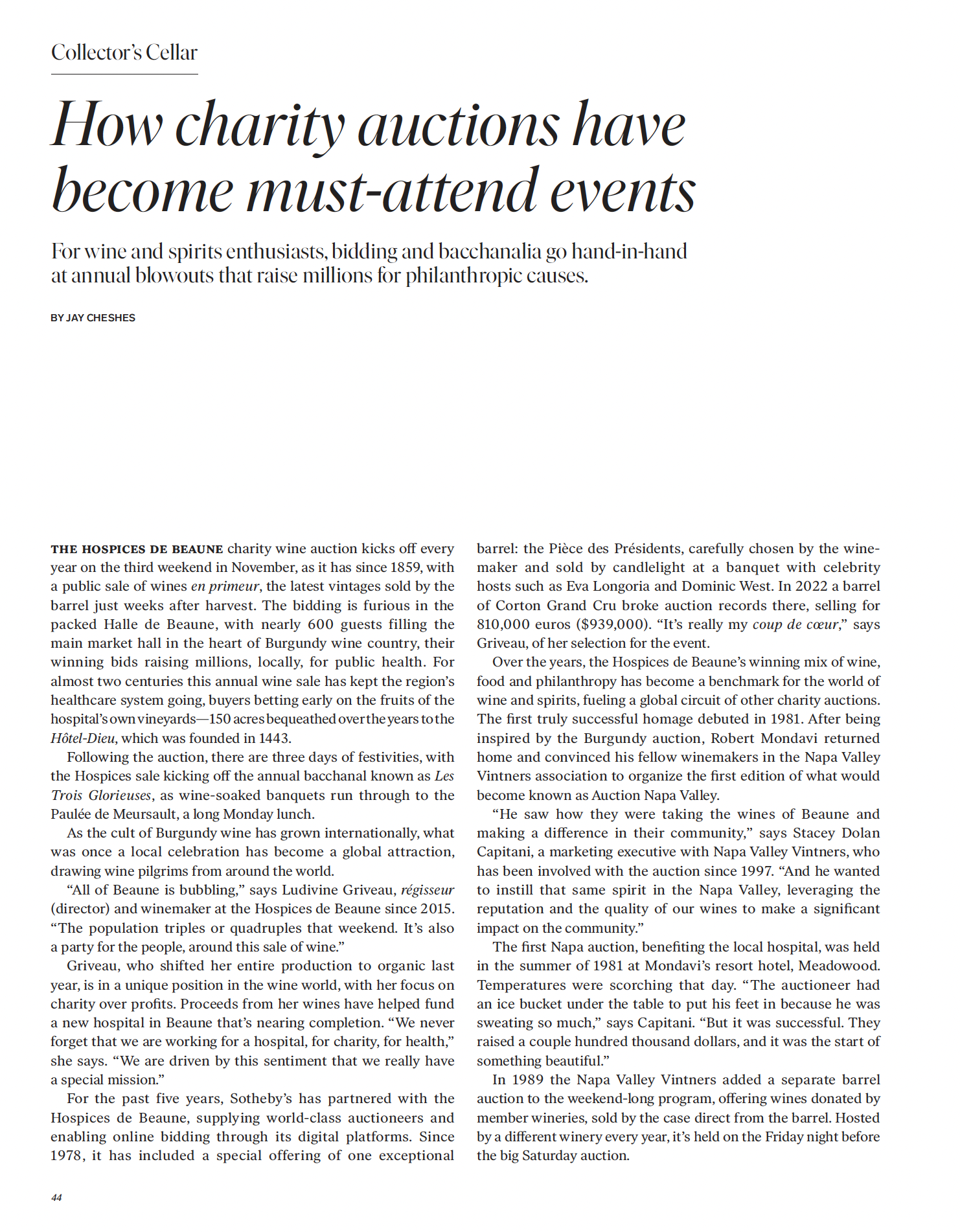 SOTHEBY'S MAGAZINE: How charity auctions have become must-attend events:  For wine and spirits enthusiasts, bidding and bacchanalia go hand-in-hand at annual blowouts that raise millions for philanthropic causes