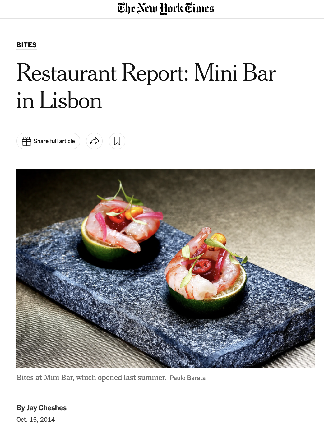 Restaurant Report: Mini Bar in Lisbon