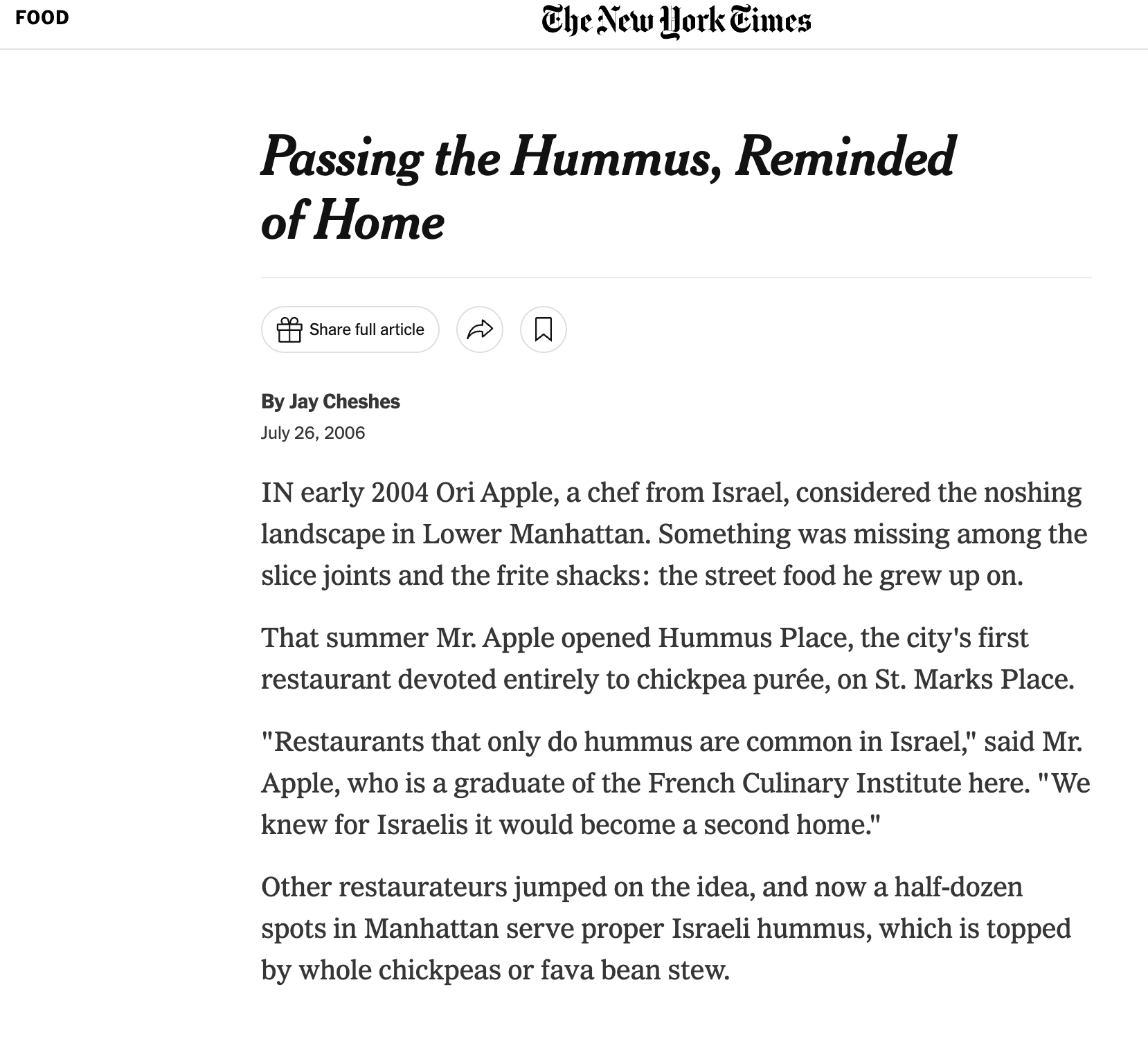 Passing the Hummus, Reminded of Home