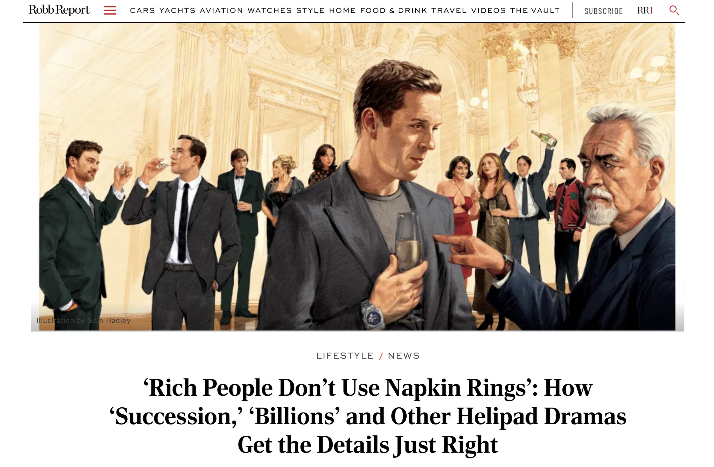 ROBB REPORT | Rich People Don't Use Napkin Rings: How 'Succession,' 'Billions' and Other Helipad Dramas Get the Details Just Right
