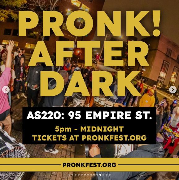 A poster for an event called PRONK! taking place in Providence, RI to celebrate BIPOC and queer communities on Indigenous People's day. Mx. Asher performed.