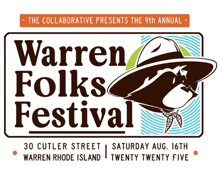 Event poster for the Warren Folks Festival organized by The Collaborative in Warren, Rhode Island in August of 2025. Mx. Asher performed spoken word.