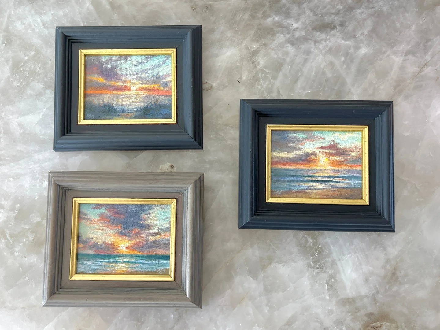 I love vintage frames! The hard wood and nice construction is priceless. I found these in Goodwill - they had been banged up, and also looked kind of old fashioned. They held a collection of Bassett hound collectible stamps from a cigarette company i