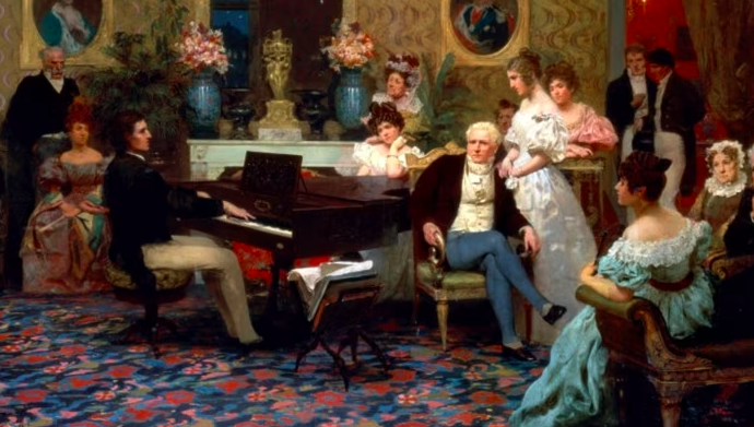 Chopin-mania grips Poland as pianists battle it out: The composer’s soft power remains undiminished as competitors gather for the five-yearly contest | Financial Times - Image: The 1887 painting, ‘Chopin Playing in Prince Radziwill’s Salon’ by Henryk