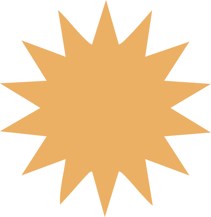 A gold-colored starburst shape with multiple pointed edges on a transparent background.