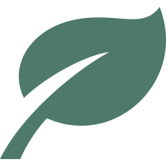 A stylized green leaf logo on a black background.