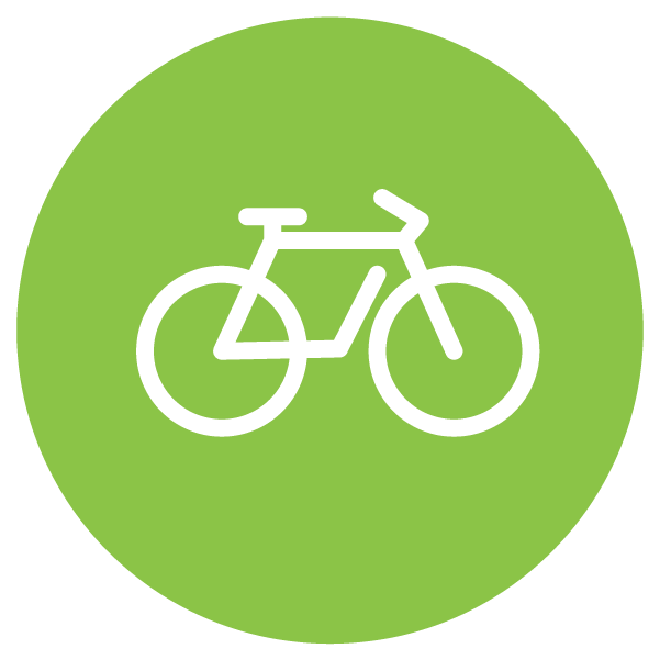 Icon of a bicycle on a green circular background.