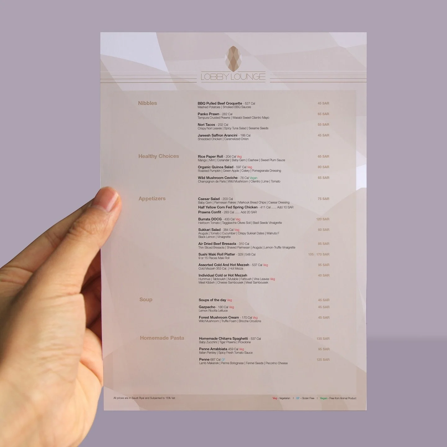 Lobby Lounge menu that I had the pleasure of designing for Four Seasons Hotel Riyadh